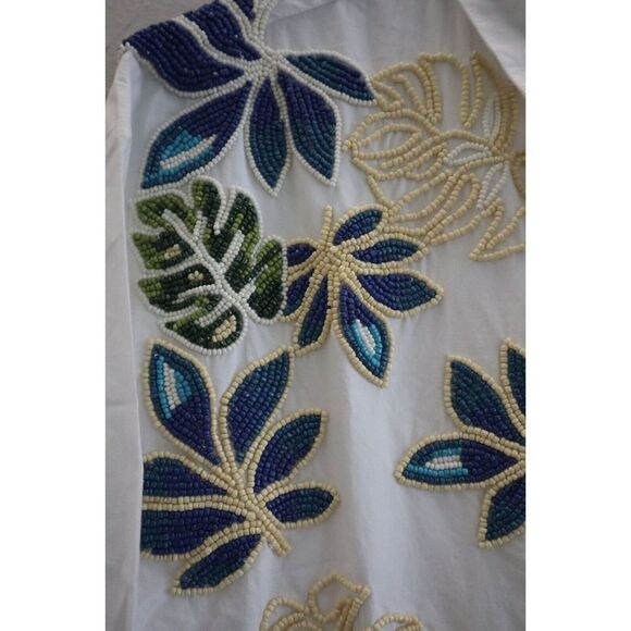 SER.O.YA Women Sz 2XS White Oversized Embellished Beaded Button-Up L/S Shirt - Picture 6 of 13